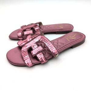 Sam Edelman Bay Glamour Flat Sandals Women's Elderberry Fabric Size US7M EU37